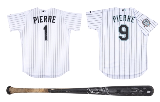 Lot of (3) Juan Pierre Game Used Items Including Jerseys and Bat from White Sox, Florida Marlins, and Philadelphia Phillies (PSA/DNA & Beckett)